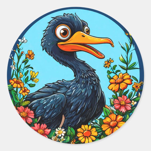 Sticker Rond Cute caricature canard (Devant)