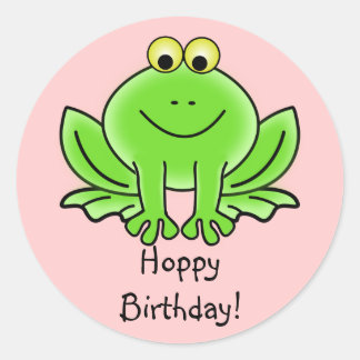 Sticker Rond Cute Cartoon Frog Hoppy Anniversaire Drôle Salutat