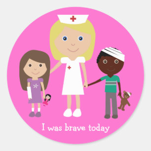 Sticker Rond Cute Cartoon Infirmière & Enfants J'Étais Brave Au