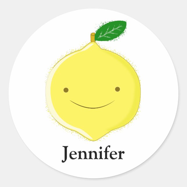 Sticker Rond Cute Cartoon Lemon Custom Name (Devant)