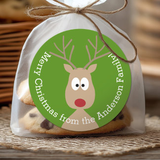 Sticker Rond Cute Cartoon Reindeer - Joyeux voeux de Noël