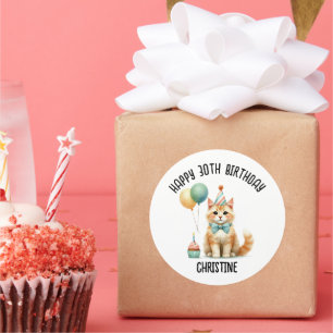 Sticker Rond Cute cat fête d'anniversaire