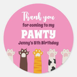 Sticker Rond Cute Cat Paws Enfants Pawty Animaux Fête d'anniver