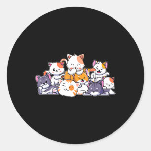 Sticker Rond Cute Cats Anime Kawaii Japonais Otaku Neko Don Wo