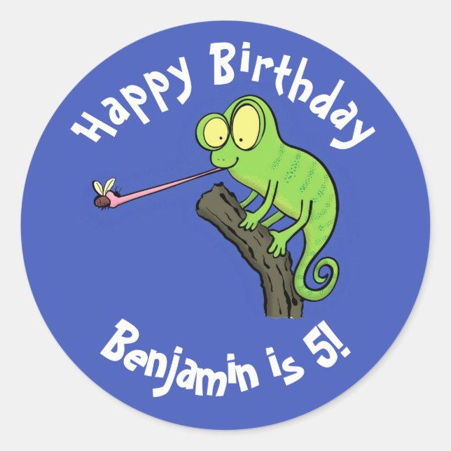 Sticker Rond Cute chameleon attraper un dessin animé (Devant)