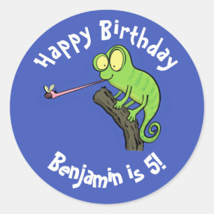 Sticker Rond Cute chameleon attraper un dessin animé