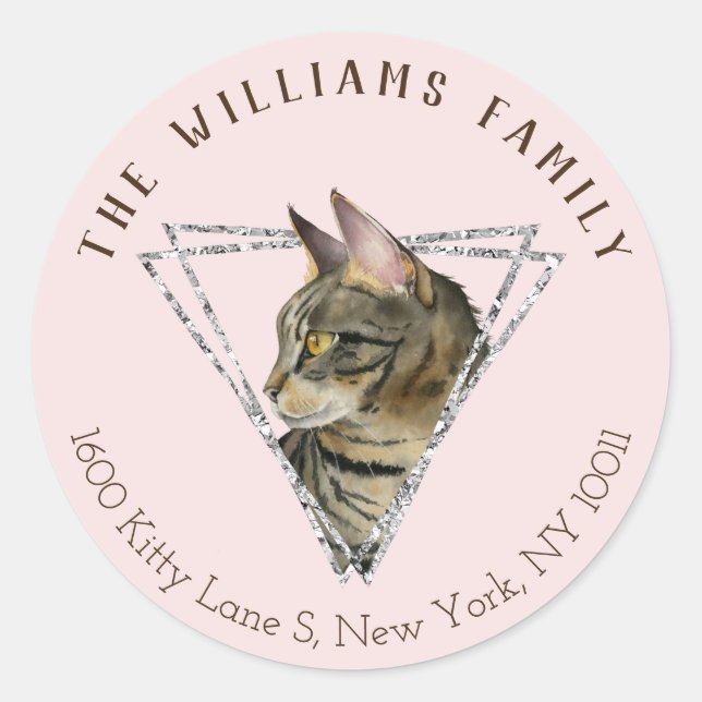 Sticker Rond Cute chat avec argent géométrique | Adresse de ret (Devant)