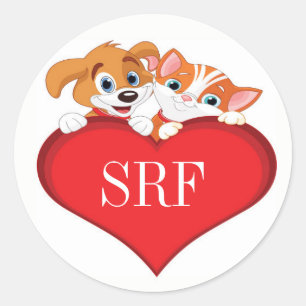 Sticker Rond Cute chat et chien avec coeur
