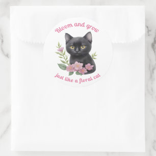 Sticker Rond Cute chat Floral Design Fleurit et grandit