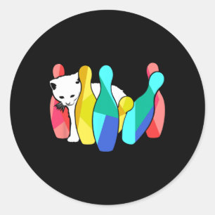 Sticker Rond Cute Chat Knocke Sur Bowling Pins Kitty