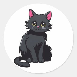 Sticker Rond Cute Chat Noir Silhouette Amusant