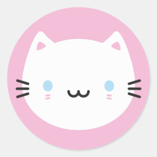 Sticker Rond Cute Chats - Blanc Kawaii Kitten