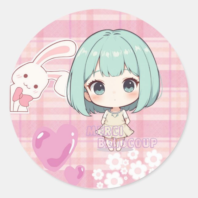 Sticker Rond Cute Chibi Green Hair (Devant)