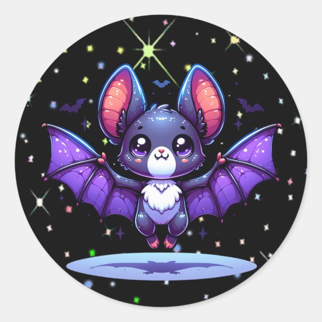 Sticker Rond Cute Chibi Halloween de chauve-souris de dessin (Devant)