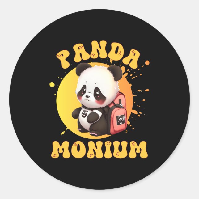 Sticker Rond Cute Chibi Kawaii Panda Name School Year On Back B (Devant)