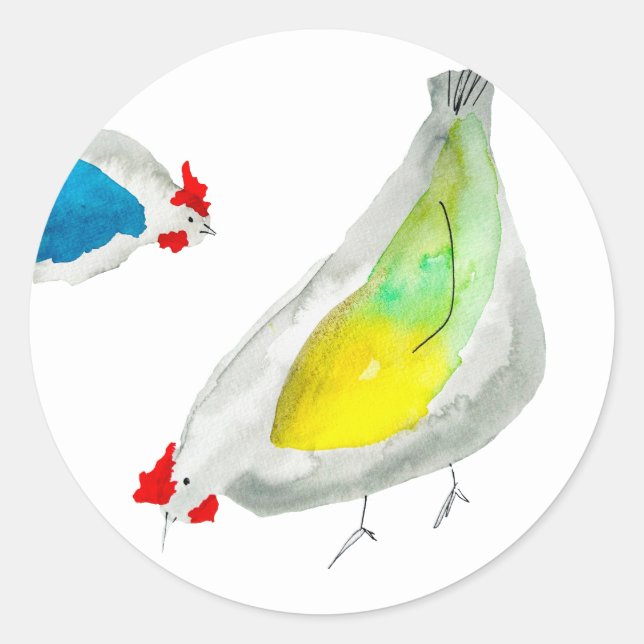 Sticker Rond Cute chickens watercolor art (Devant)