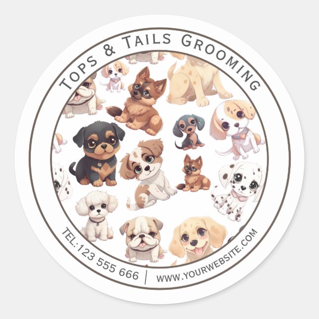 Sticker Rond Cute Chien Chien Grooming (Devant)