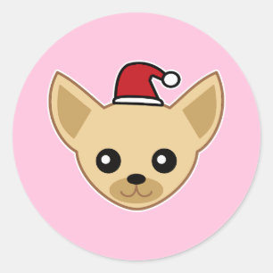 Sticker Rond Cute Chihuahua Santa Hat