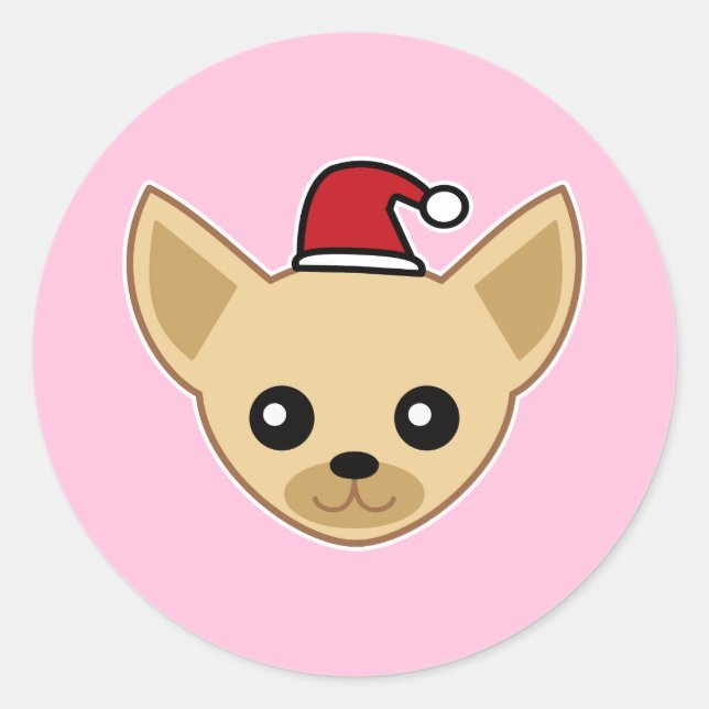 Sticker Rond Cute Chihuahua Santa Hat (Devant)