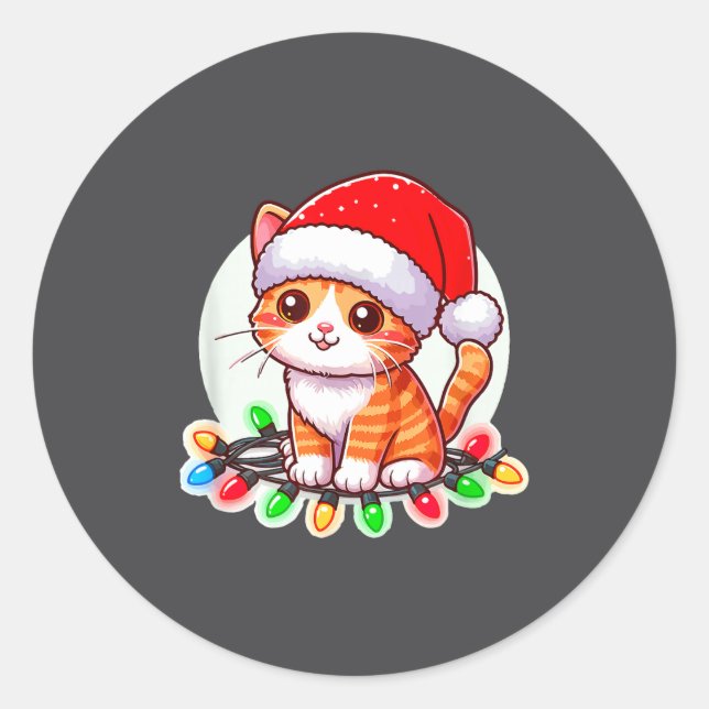 Sticker Rond Cute Christmas Cat In Santa Hat  (Devant)