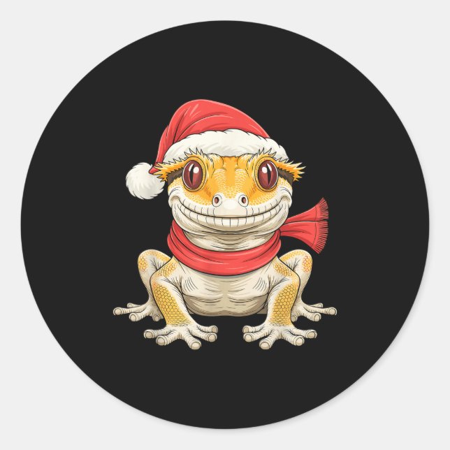 Sticker Rond Cute Christmas Crested Gecko Santa  (Devant)