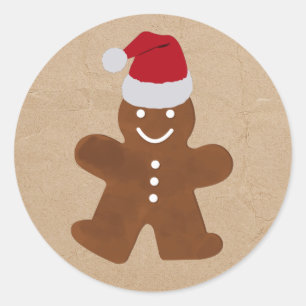 Sticker Rond Cute Christmas Gingerbread Homme Cookies Kraft