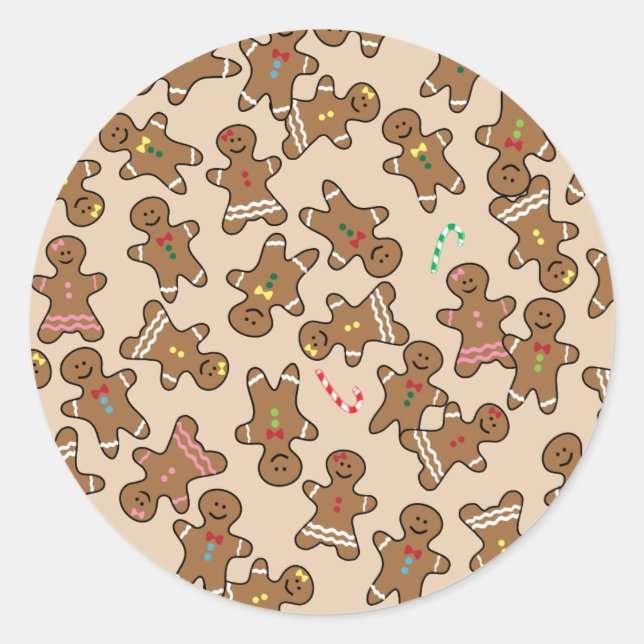 Sticker Rond Cute Christmas Holiday Gingerbread Hommes Cookies (Devant)