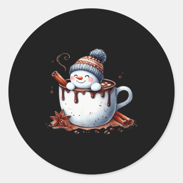 Sticker Rond Cute Christmas Hot Chocolate Snowman  (Devant)