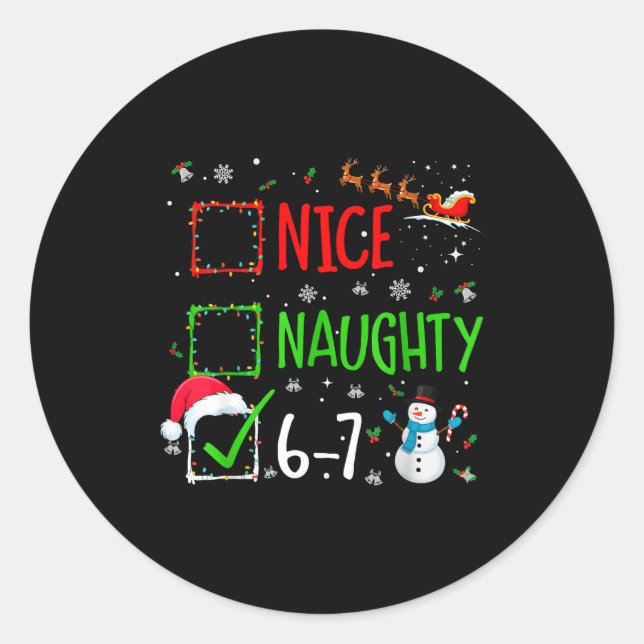 Sticker Rond Cute Christmas Nice Naughty 6-7 Snowman Holiday Te (Devant)