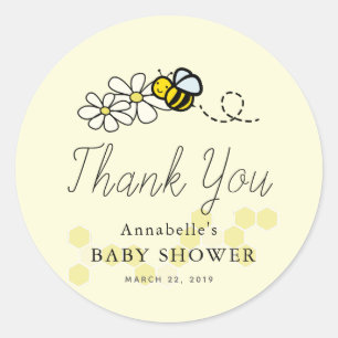 Sticker Rond Cute citron jaune Bumble/Miel Baby shower d'abeill