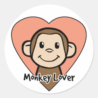 Sticker Rond Cute Clip de dessin animé Art Sourire Singe Amour 