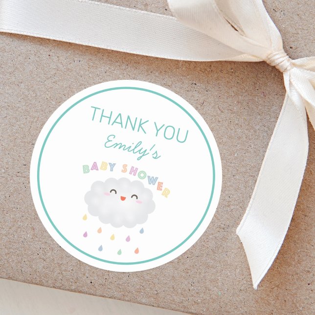 Sticker Rond Cute Cloud Raindrops Baby shower neutre pour les f (Créateur téléchargé)