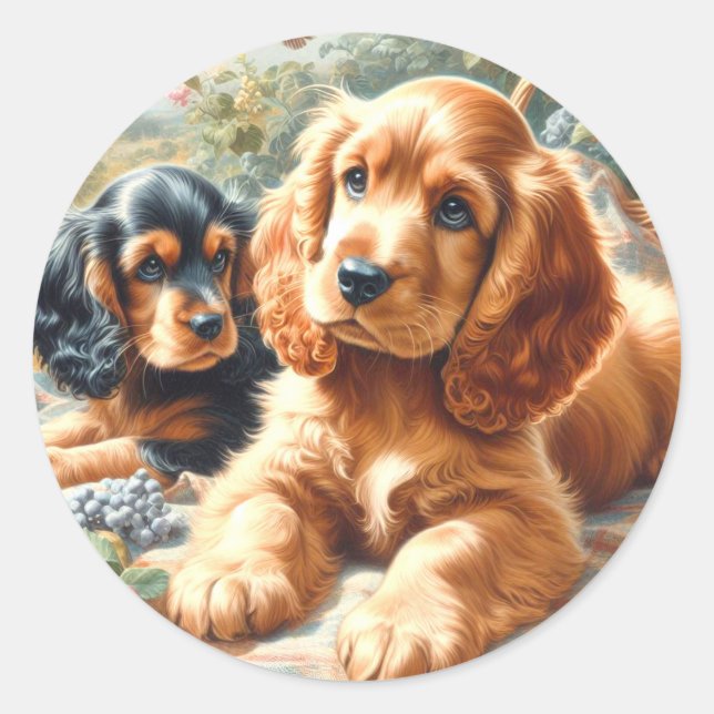 Sticker Rond Cute Cocker Peinture Espagnole (Devant)