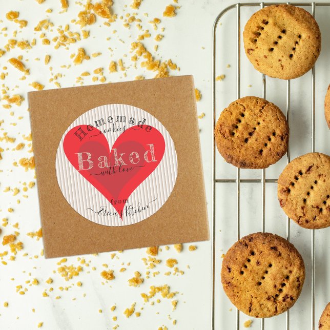 Sticker Rond Cute Coeur Rouge Cuisiné Avec Amour De La Cuisine (Créateur téléchargé)