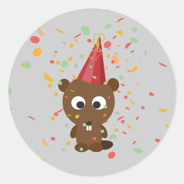 Sticker Rond Cute Confetti Party Beaver (Devant)