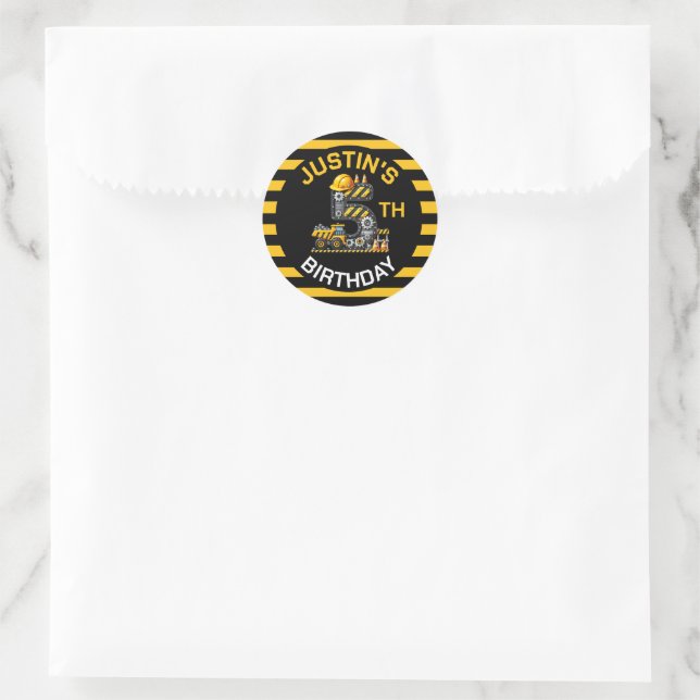 Sticker Rond Cute Construction 5e anniversaire (Sac)