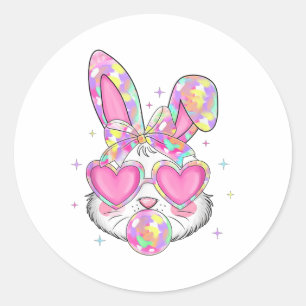 Sticker Rond Cute Coquette Bow Jour de Pâques Lapin Oreille Gir