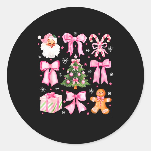 Sticker Rond Cute Coquette Bow Nk Christmas Tree Santa Gingerbr (Devant)