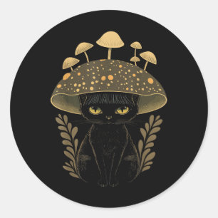 Sticker Rond Cute Cottagecore Chat esthétique Champignon Femmes