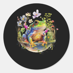Sticker Rond Cute Cottagecore Floral Grenouille Esthétique Girl