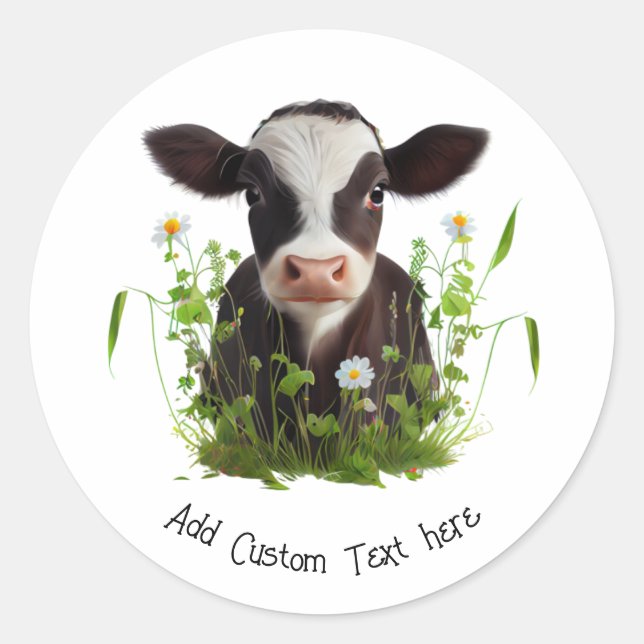 Sticker Rond Cute Cow Farm Grange personnalisée (Devant)