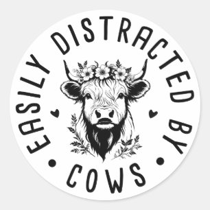 Sticker Rond Cute Cow Lover - Facilement Distrait Par Les Vache