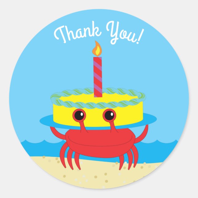 Sticker Rond Cute Crab Beach Fête d'anniversaire pour enfants (Devant)