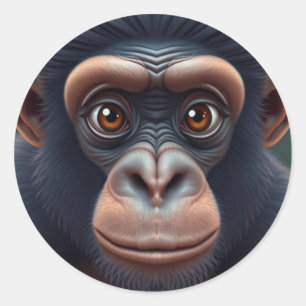 Sticker Rond Cute Crazy Funny Chimpanzé Anime Portrait
