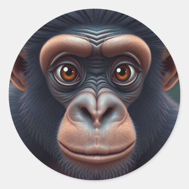 Sticker Rond Cute Crazy Funny Chimpanzé Anime Portrait (Devant)