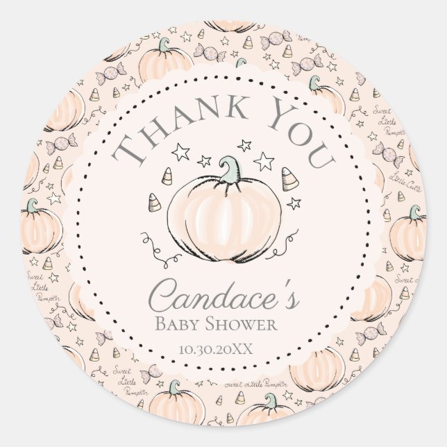 Sticker Rond Cute Crème Petit Baby shower Citrouille Merci (Devant)