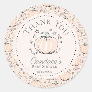 Sticker Rond Cute Crème Petit Baby shower Citrouille Merci
