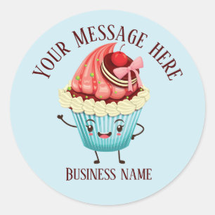Sticker Rond Cute cupcake ajouter le nom commercial du message