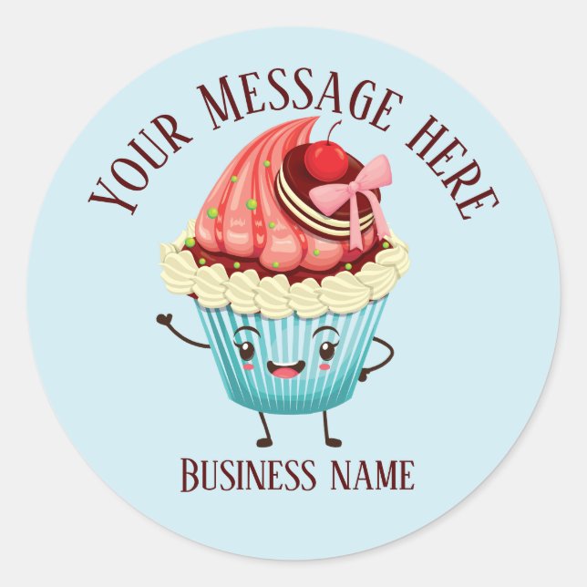 Sticker Rond Cute cupcake ajouter le nom commercial du message (Devant)