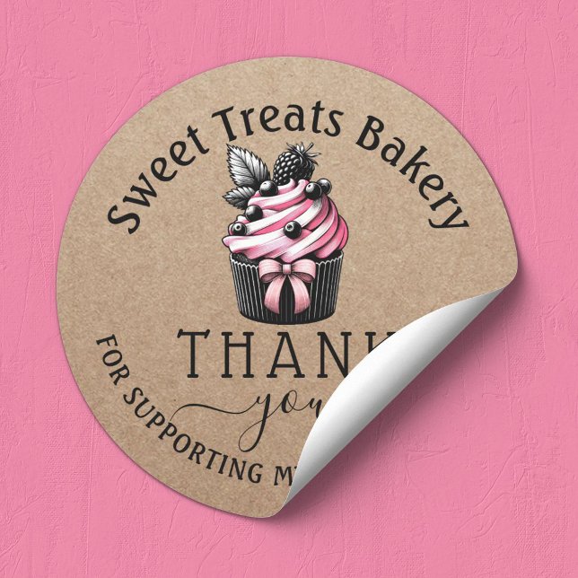 Sticker Rond Cute Cupcake Boulangerie Merci Commander Kraft (Créateur téléchargé)